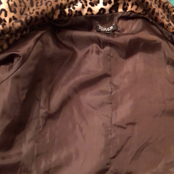 LEOPARD PRINT JACKET BLAZER TOP COAT SATIN LINED SMOOTH VELVET  BLACK BUTTON  M - Picture 2 of 4